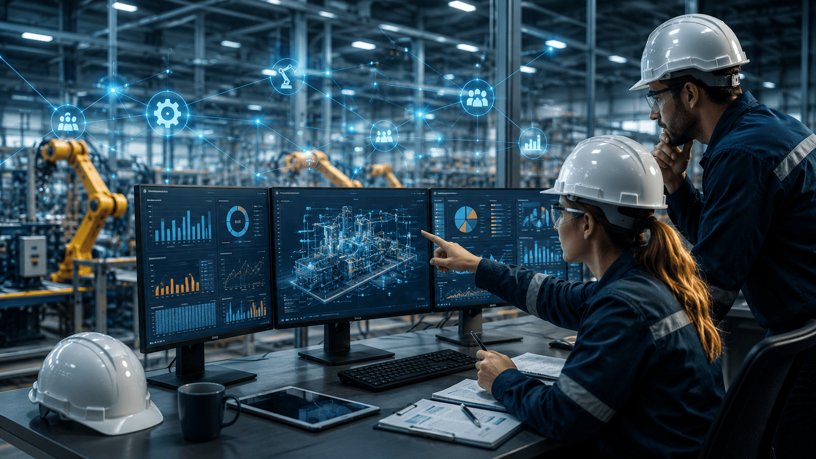 Modern industrial control room in action