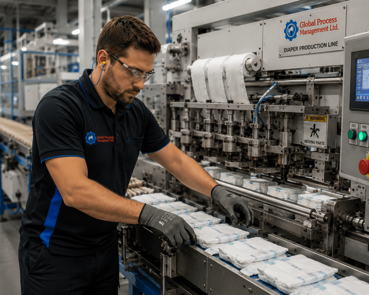 Diaper production line operator